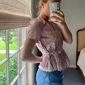 Madewell Pink/White Striped Wrap Top Small